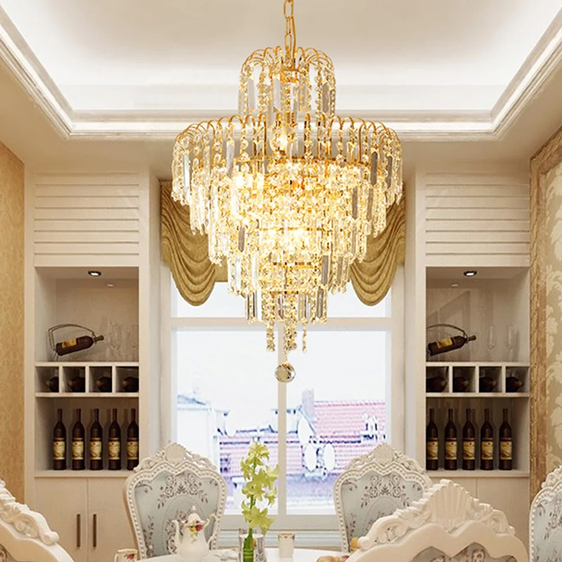 Plafonnier suspendu à plusieurs niveaux en cristal moderniste, lustre doré à 4 lumières pour salle à manger Clearhalo