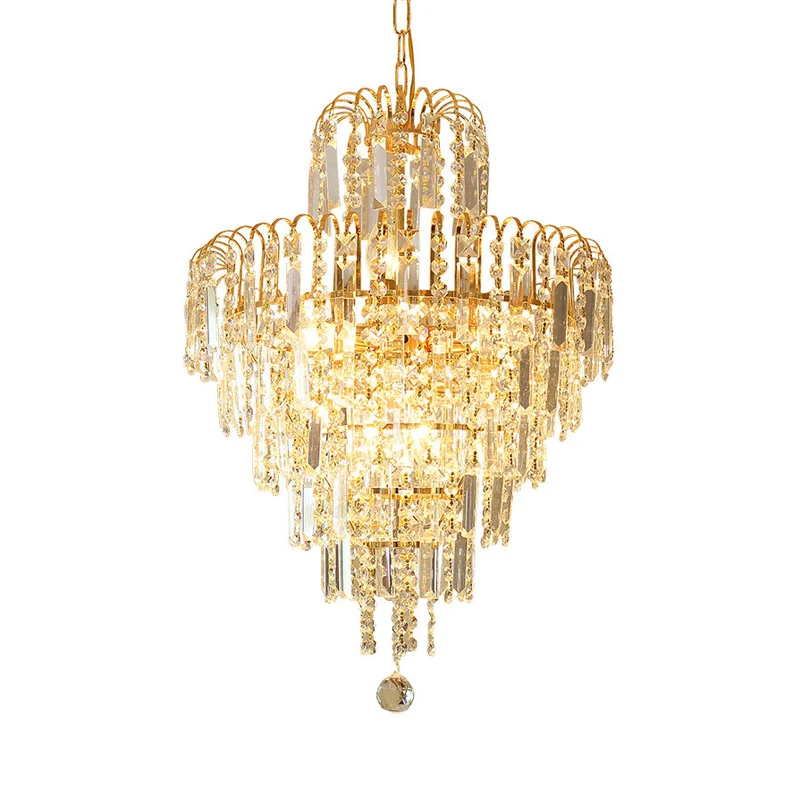 Plafonnier suspendu à plusieurs niveaux en cristal moderniste, lustre doré à 4 lumières pour salle à manger Clearhalo