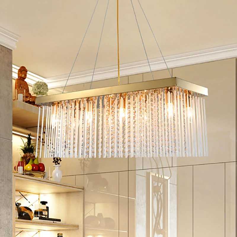 Plafonnier suspendu rectangulaire contemporain avec accents de cristal doré, lustre de plafond à LED, 23,5"/31,5"/39" de l...