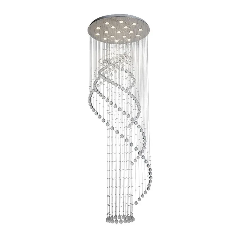Plafonnier suspendu en spirale pour hall d'entrée, design moderne en cascade de cristal LED chromé, luminaire suspendu mul...