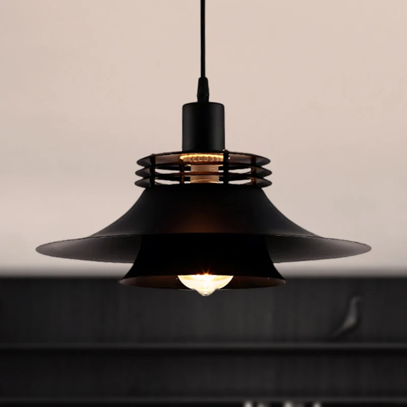 Plafonnier suspendu évasé à 1 ampoule, 12.5 "/14", large, Style rétro, finition noire, éclairage suspendu en métal pour Re...