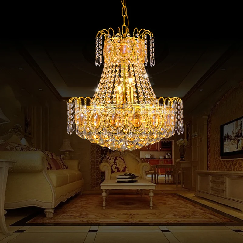 Plafonnier suspendu évasé en cristal, lustre doré moderne à 5 lumières pour le salon Clearhalo