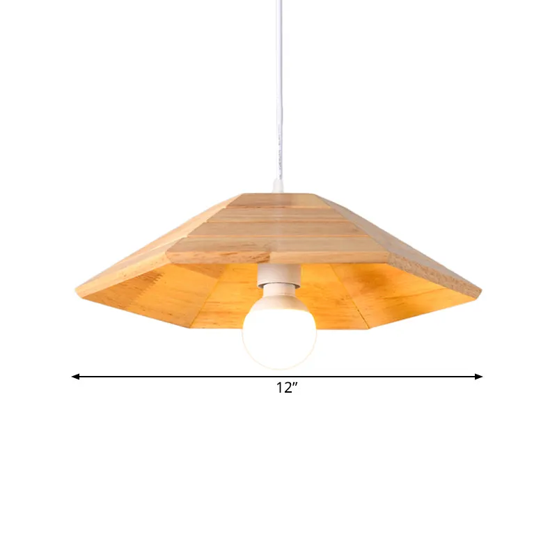 Plafonnier suspendu évasé strié Kit de lampe suspendue simple en bois à 1 lumière beige sur table Clearhalo