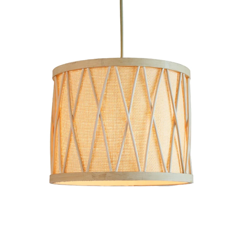 Plafonnier tambour en bambou moderne à 1 ampoule, luminaire suspendu en Beige pour le salon Clearhalo
