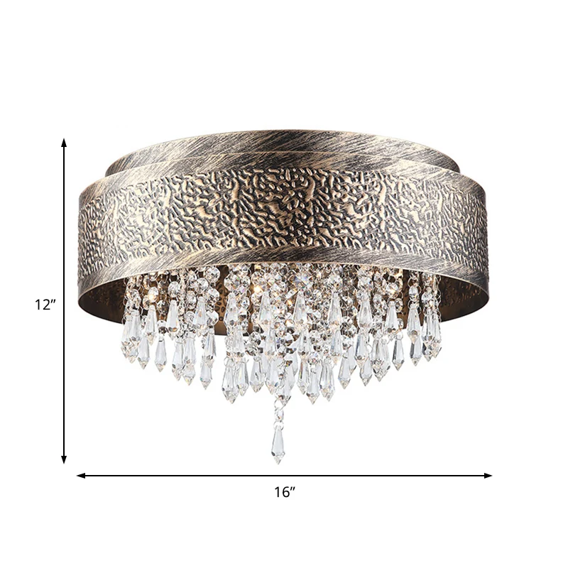 Plafonnier à tambour en bronze, style antique, en fer, 5/9 lumières, plafonnier avec accents de cristal, largeur 16"/19,5"...