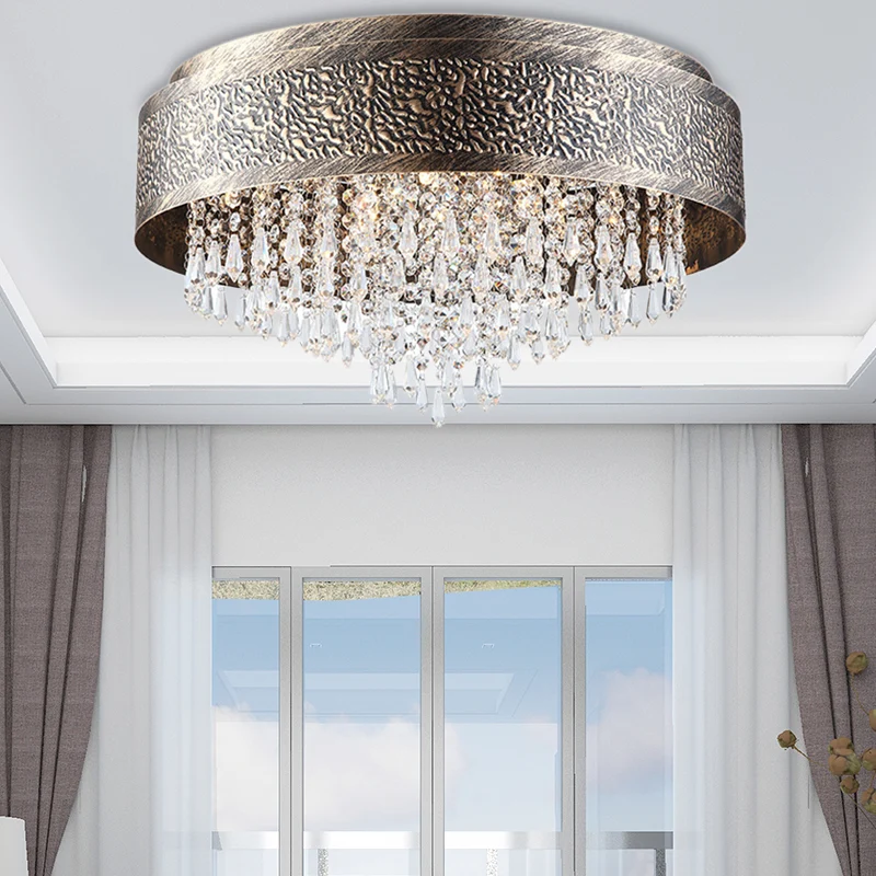 Plafonnier à tambour en bronze, style antique, en fer, 5/9 lumières, plafonnier avec accents de cristal, largeur 16"/19,5"...