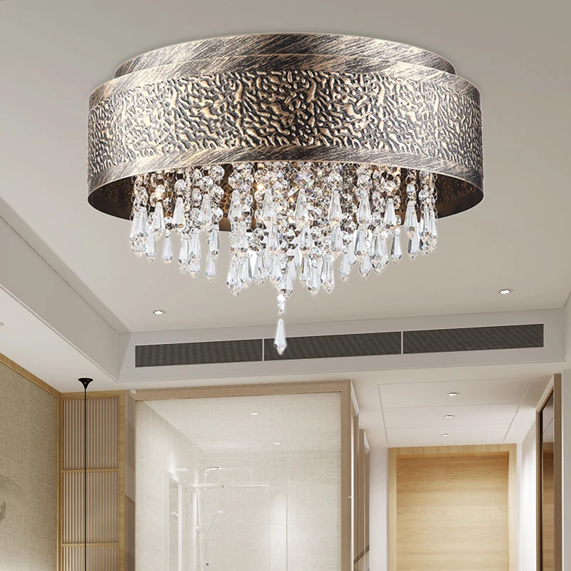 Plafonnier à tambour en bronze, style antique, en fer, 5/9 lumières, plafonnier avec accents de cristal, largeur 16"/19,5"...