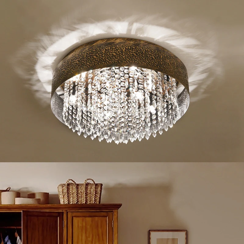 Plafonnier à tambour en bronze, style antique, en fer, 5/9 lumières, plafonnier avec accents de cristal, largeur 16"/19,5"...