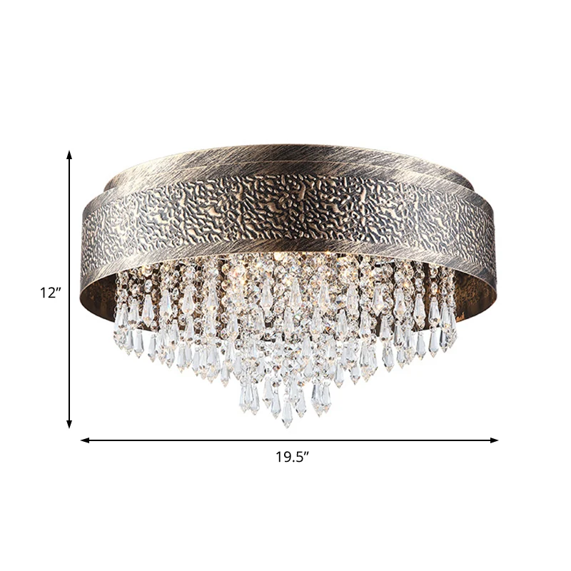 Plafonnier à tambour en bronze, style antique, en fer, 5/9 lumières, plafonnier avec accents de cristal, largeur 16"/19,5"...