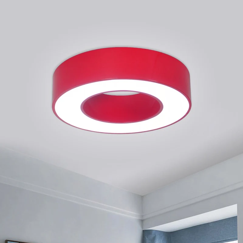 Plafonnier à tambour creux pour enfants, LED en acrylique bleu/rouge/jaune, luminaire proche du plafond Clearhalo