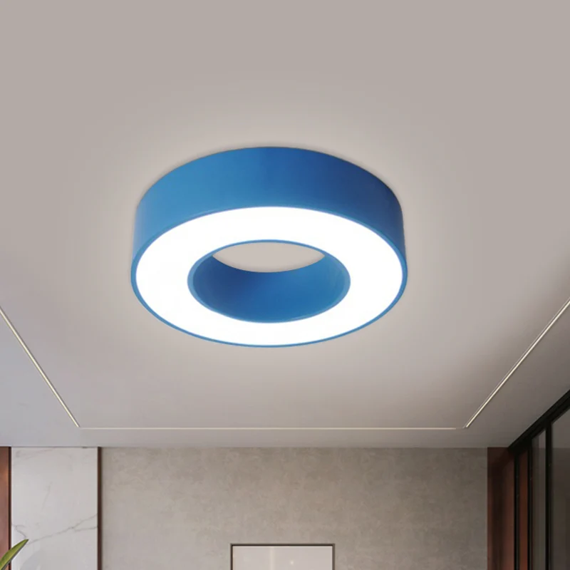Plafonnier à tambour creux pour enfants, LED en acrylique bleu/rouge/jaune, luminaire proche du plafond Clearhalo