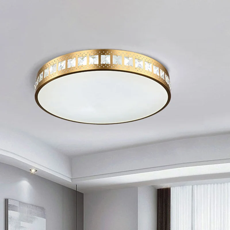 Plafonnier tambour simple K9 cristal doré 16"/19,5"/23,5" de large luminaire LED encastré en 3 couleurs/télécommande à gra...