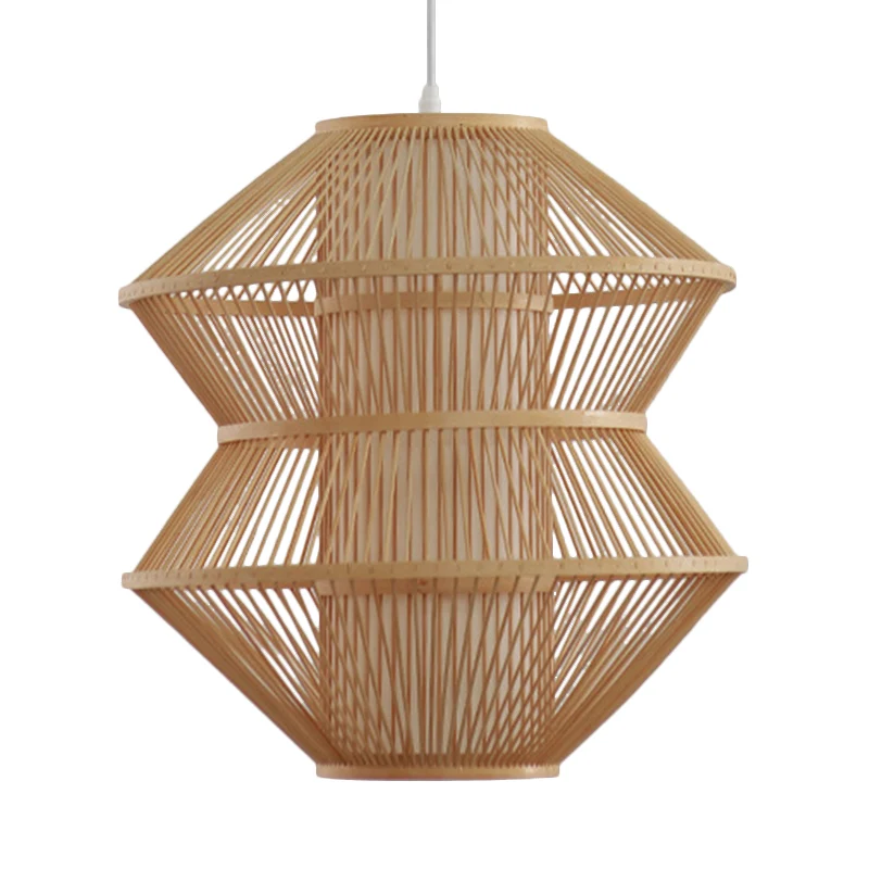 Plafonnier à tissage ouvert contemporain en bambou, 1 lumière, suspension d'intérieur avec abat-jour cylindrique intérieur...