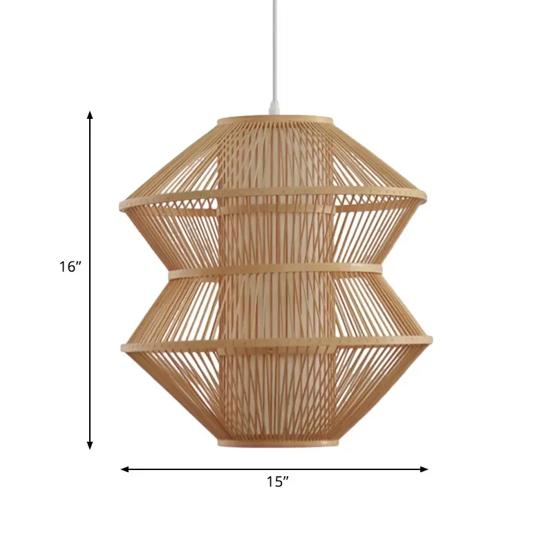 Plafonnier à tissage ouvert contemporain en bambou, 1 lumière, suspension d'intérieur avec abat-jour cylindrique intérieur...