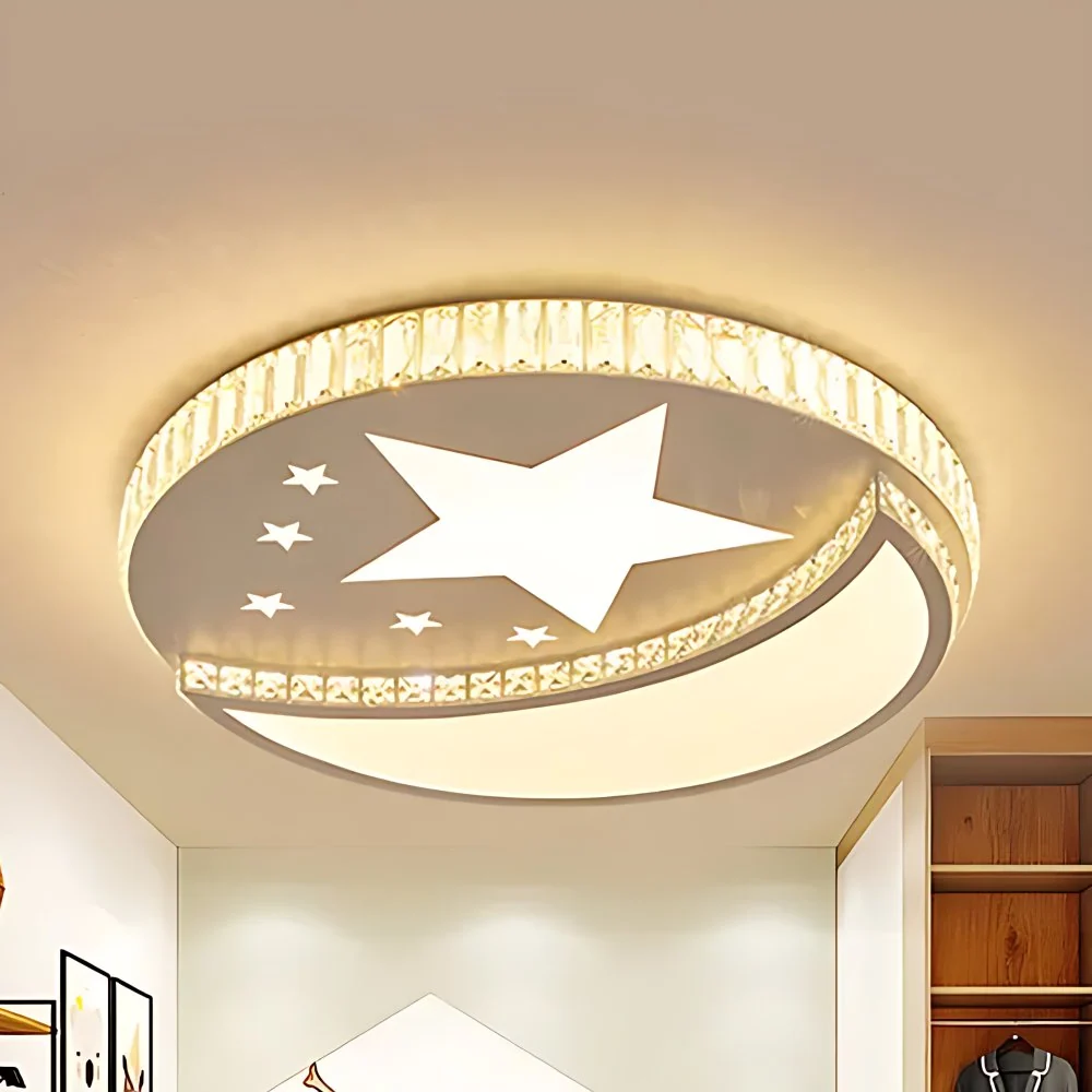 Plafonnier étoile et lune avec décoration en cristal, plafonnier LED en acrylique blanc pour salle d'étude Clearhalo