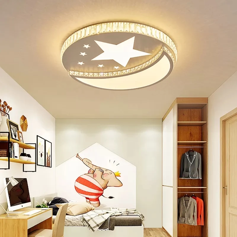 Plafonnier étoile et lune avec décoration en cristal, plafonnier LED en acrylique blanc pour salle d'étude Clearhalo