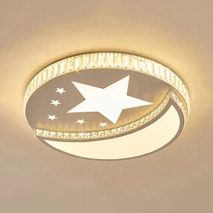 Plafonnier étoile et lune avec décoration en cristal, plafonnier LED en acrylique blanc pour salle d'étude Clearhalo