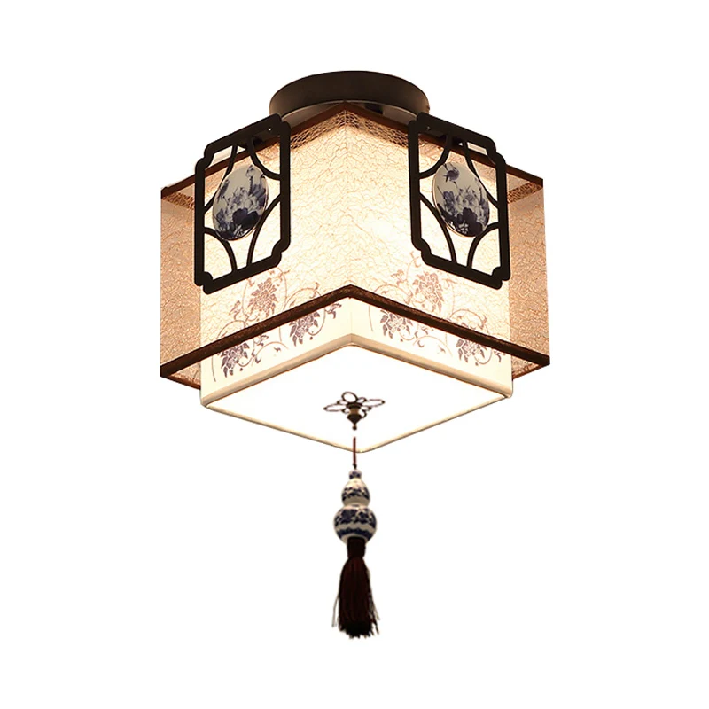 Plafonnier traditionnel à 1 ampoule en tissu carré noir Clearhalo