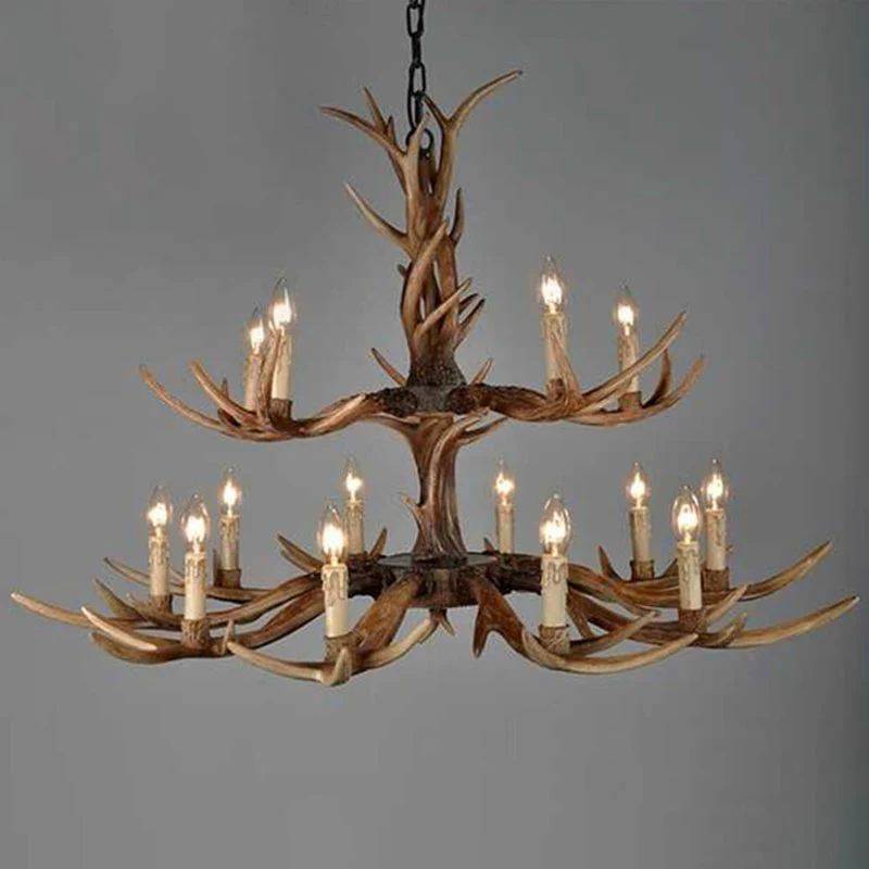 Plafonnier traditionnel en bois de cerf, luminaire décoratif de plafond en résine marron pour le salon Clearhalo