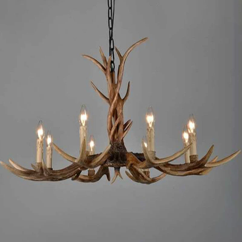 Plafonnier traditionnel en bois de cerf, luminaire décoratif de plafond en résine marron pour le salon Clearhalo
