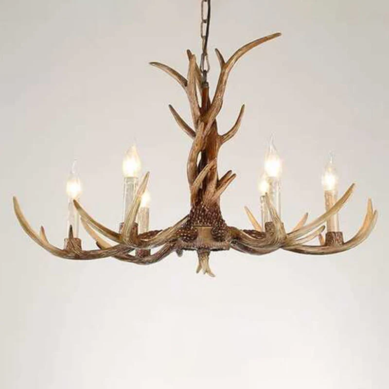 Plafonnier traditionnel en bois de cerf, luminaire décoratif de plafond en résine marron pour le salon Clearhalo