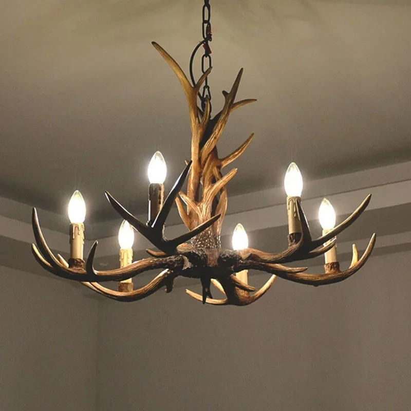 Plafonnier traditionnel en bois de cerf, luminaire décoratif de plafond en résine marron pour le salon Clearhalo