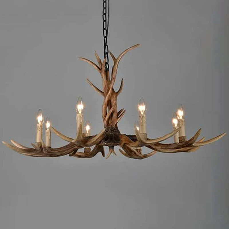 Plafonnier traditionnel en bois de cerf, luminaire décoratif de plafond en résine marron pour le salon Clearhalo