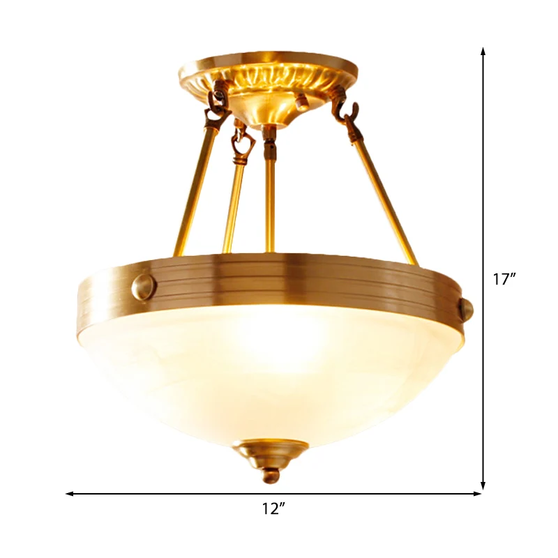 Plafonnier traditionnel doré à 3 lumières en forme de bol en verre givré, semi-encastré pour salle à manger, 12"/16"/19,5"...