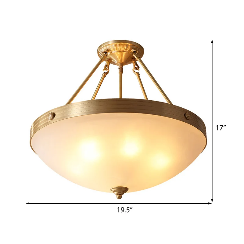 Plafonnier traditionnel doré à 3 lumières en forme de bol en verre givré, semi-encastré pour salle à manger, 12"/16"/19,5"...