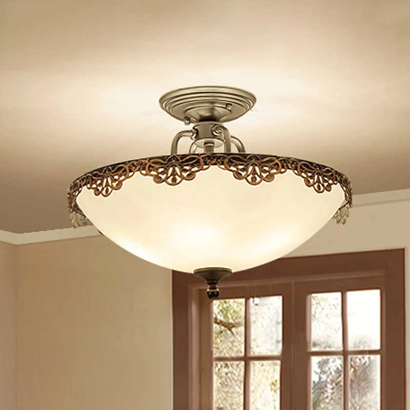 Plafonnier traditionnel en forme de bol, 6 lumières, luminaire semi-encastré en verre blanc pour salle à manger Clearhalo
