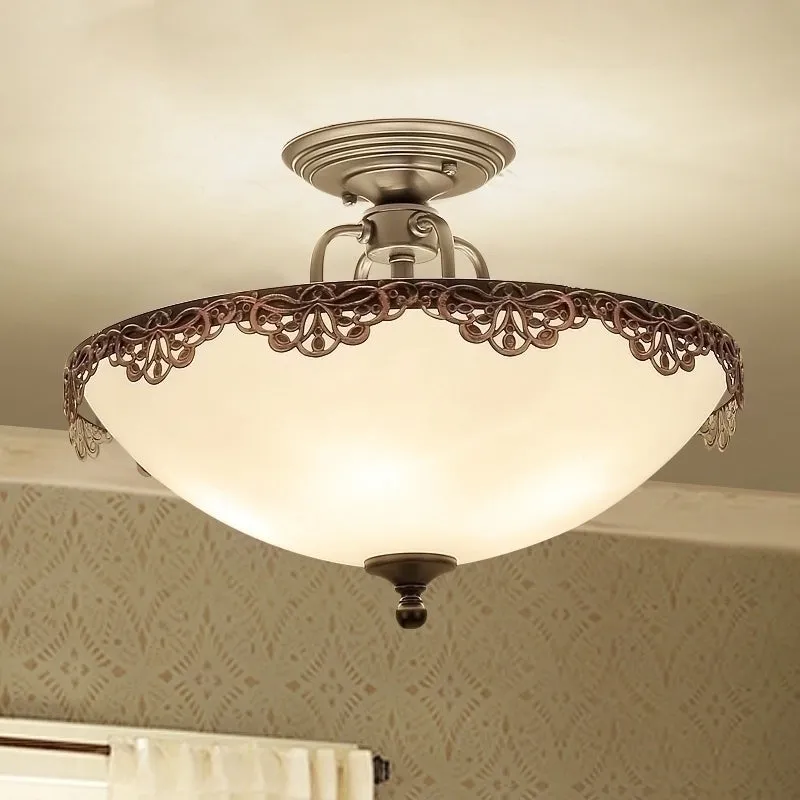 Plafonnier traditionnel en forme de bol, 6 lumières, luminaire semi-encastré en verre blanc pour salle à manger Clearhalo