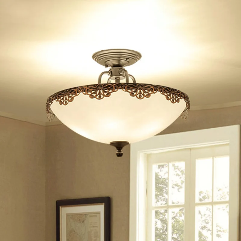 Plafonnier traditionnel en forme de bol, 6 lumières, luminaire semi-encastré en verre blanc pour salle à manger Clearhalo
