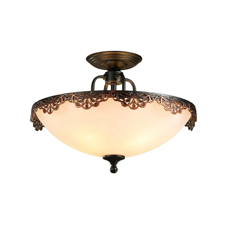 Plafonnier traditionnel en forme de bol, 6 lumières, luminaire semi-encastré en verre blanc pour salle à manger Clearhalo
