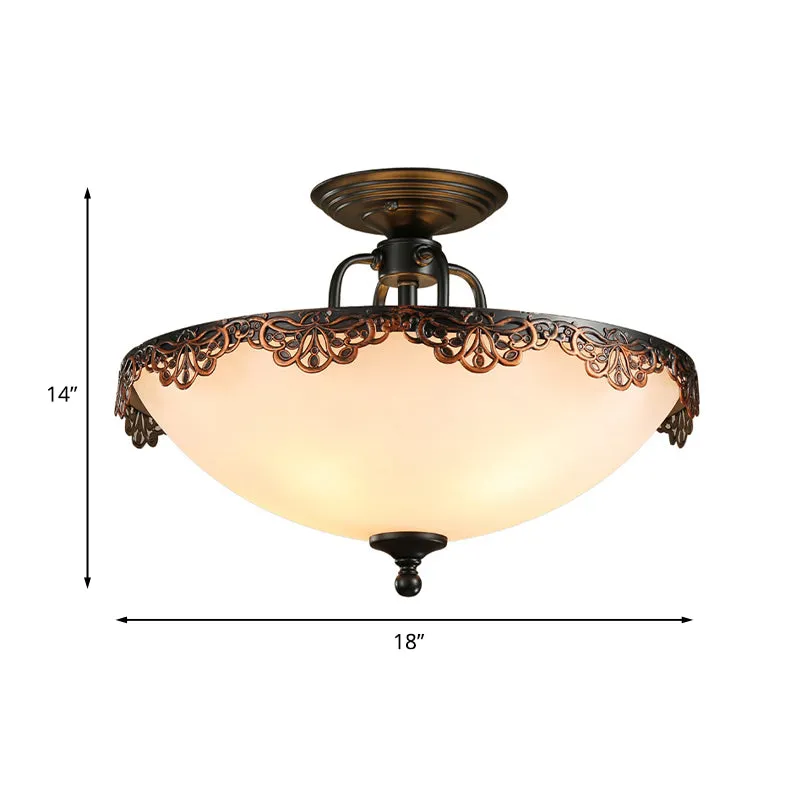 Plafonnier traditionnel en forme de bol, 6 lumières, luminaire semi-encastré en verre blanc pour salle à manger Clearhalo