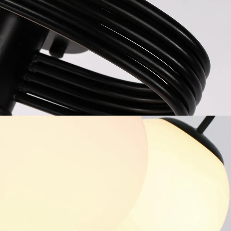 Plafonnier traditionnel noir à 3/5 lumières, semi-affleurant, avec abat-jour en verre blanc, pour salon Clearhalo