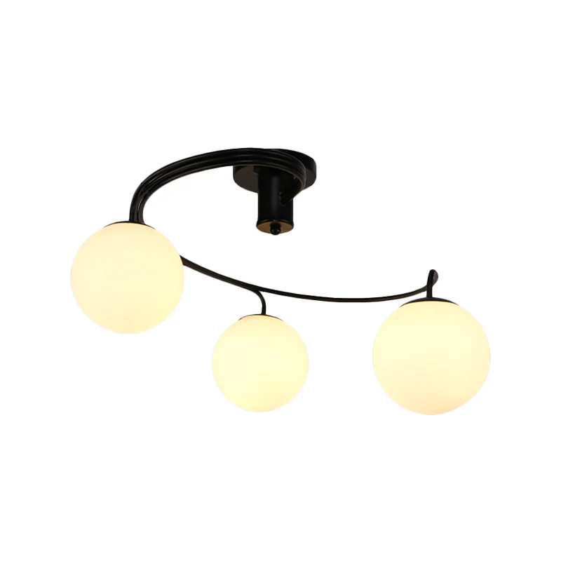 Plafonnier traditionnel noir à 3/5 lumières, semi-affleurant, avec abat-jour en verre blanc, pour salon Clearhalo