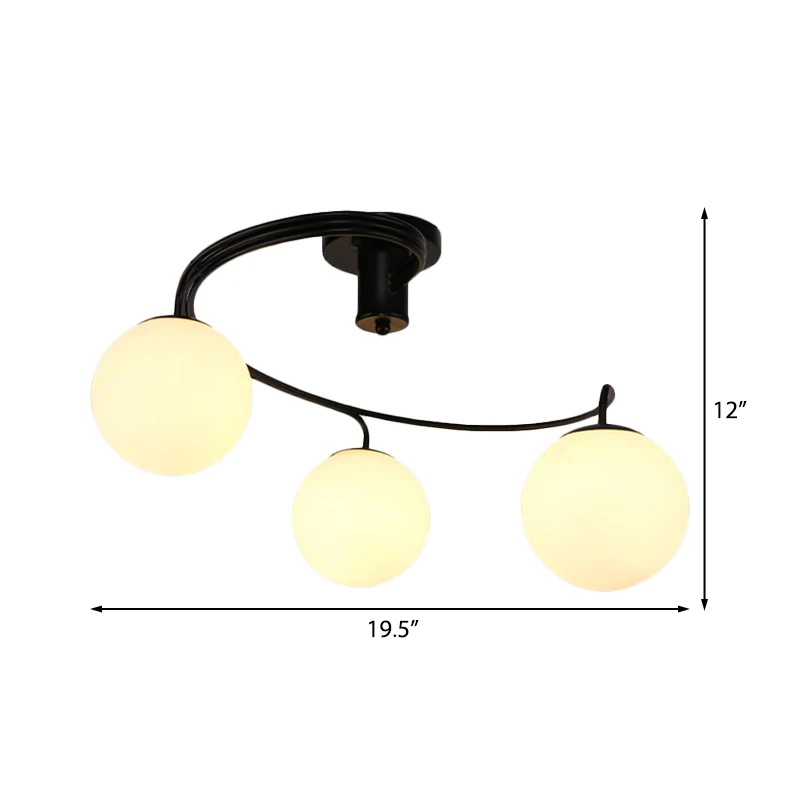 Plafonnier traditionnel noir à 3/5 lumières, semi-affleurant, avec abat-jour en verre blanc, pour salon Clearhalo
