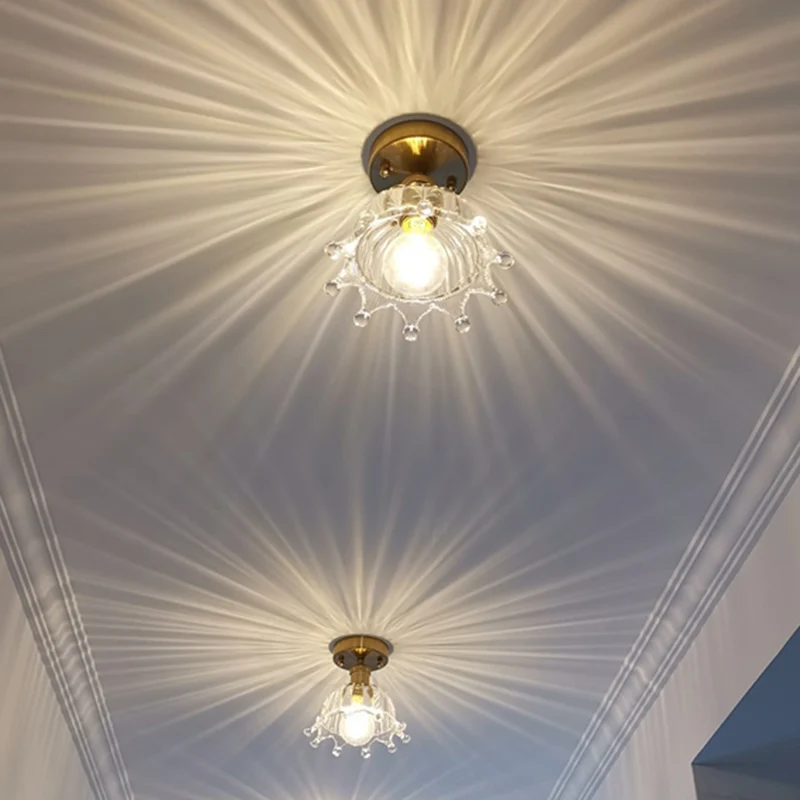 Plafonnier traditionnel en verre transparent, luminaire de couloir avec support de lampe en laiton Clearhalo