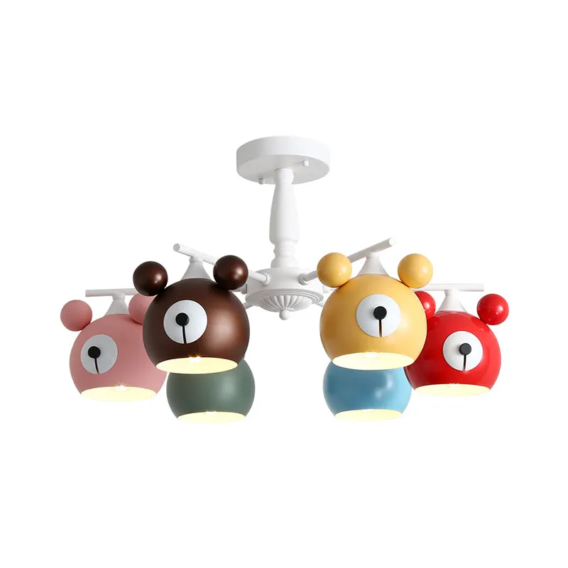 Plafonnier tête d'animal blanc pour enfants, 6 lumières en fer, éclairage Semi-encastré pour chambre d'enfant Clearhalo