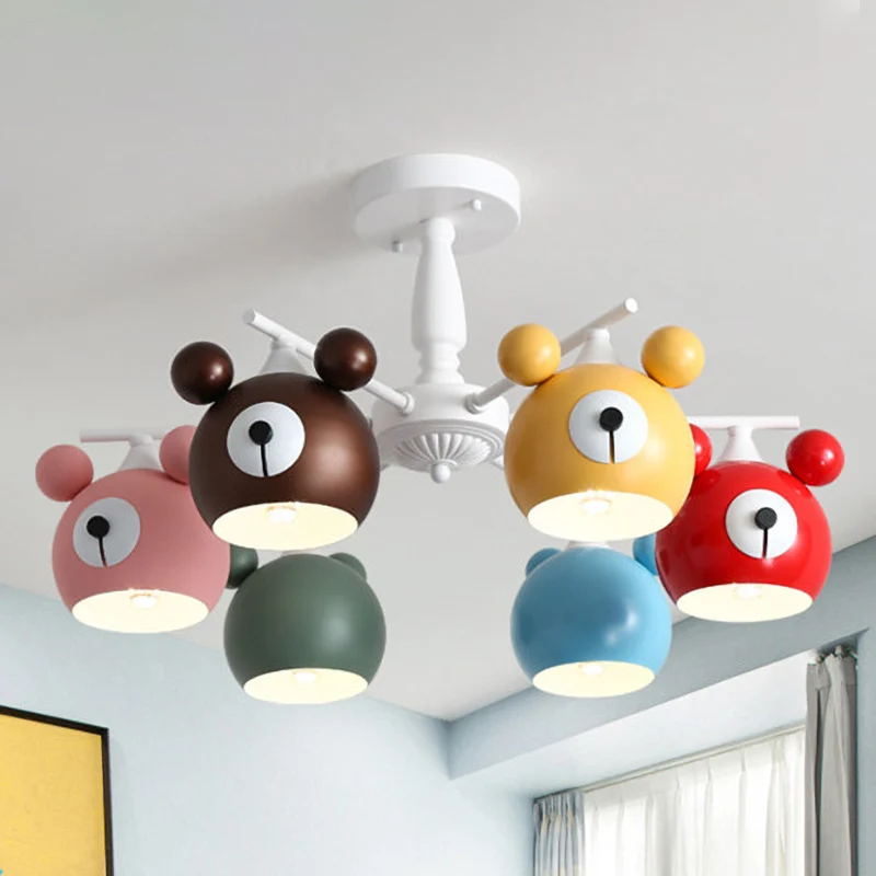 Plafonnier tête d'animal blanc pour enfants, 6 lumières en fer, éclairage Semi-encastré pour chambre d'enfant Clearhalo