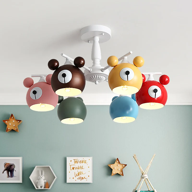 Plafonnier tête d'animal blanc pour enfants, 6 lumières en fer, éclairage Semi-encastré pour chambre d'enfant Clearhalo