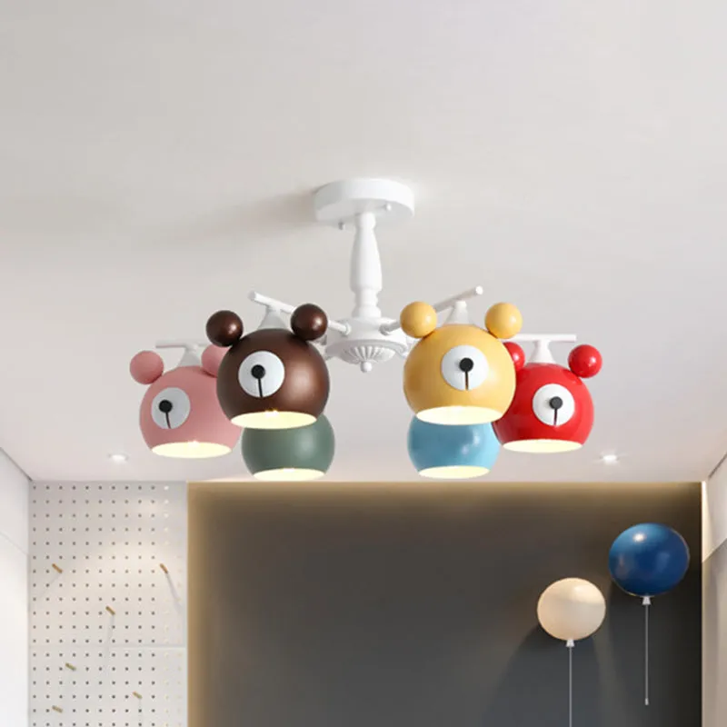 Plafonnier tête d'animal blanc pour enfants, 6 lumières en fer, éclairage Semi-encastré pour chambre d'enfant Clearhalo