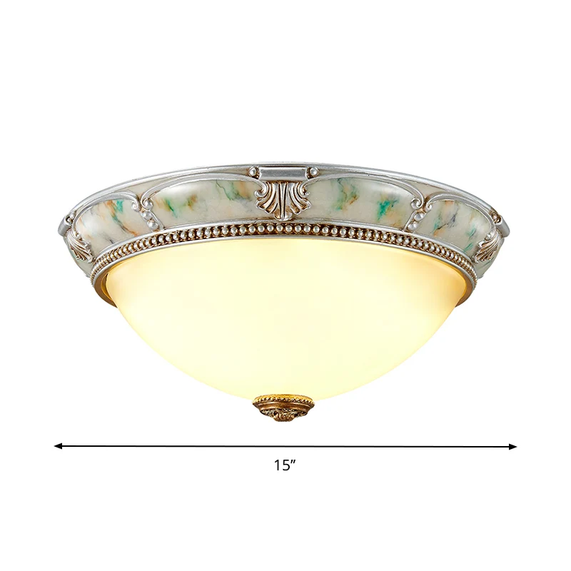 Plafonnier à 1 tête en verre ivoire de 11 po/15 po/19 po de largeur, style traditionnel, en forme de dôme argenté, couloir...