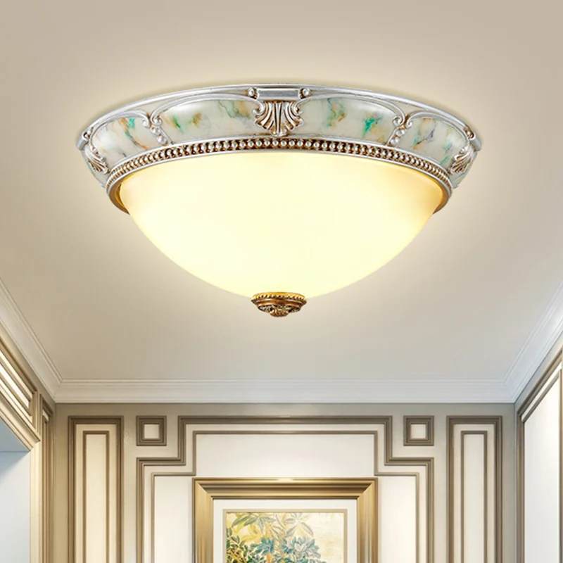 Plafonnier à 1 tête en verre ivoire de 11 po/15 po/19 po de largeur, style traditionnel, en forme de dôme argenté, couloir...