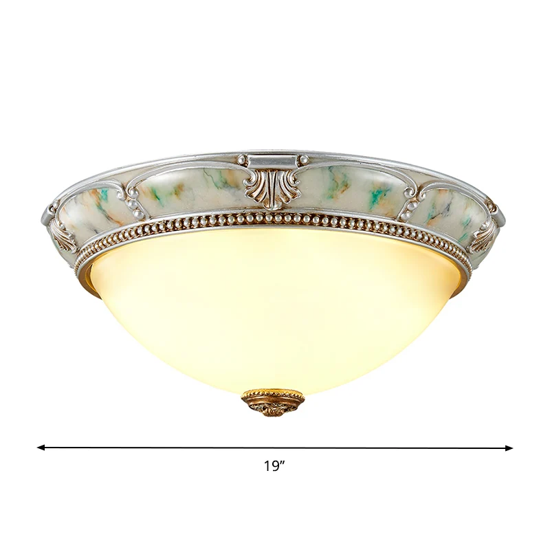 Plafonnier à 1 tête en verre ivoire de 11 po/15 po/19 po de largeur, style traditionnel, en forme de dôme argenté, couloir...