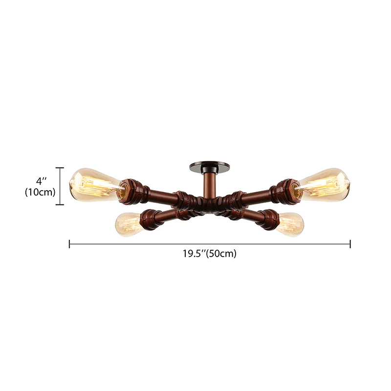 Plafonnier tubulaire à 4 lumières avec ampoule nue, semi-encastré de style industriel en fer bronze huilé Clearhalo