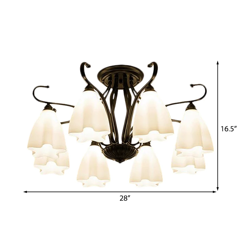 Plafonnier en verre blanc à 3/6/8 lumières, luminaire classique en forme de fleur noire, éclairage Semi-monté pour salon C...