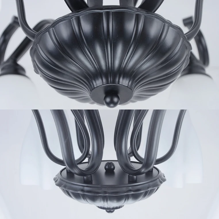 Plafonnier en verre blanc à 3/6/8 lumières, luminaire classique en forme de fleur noire, éclairage Semi-monté pour salon C...