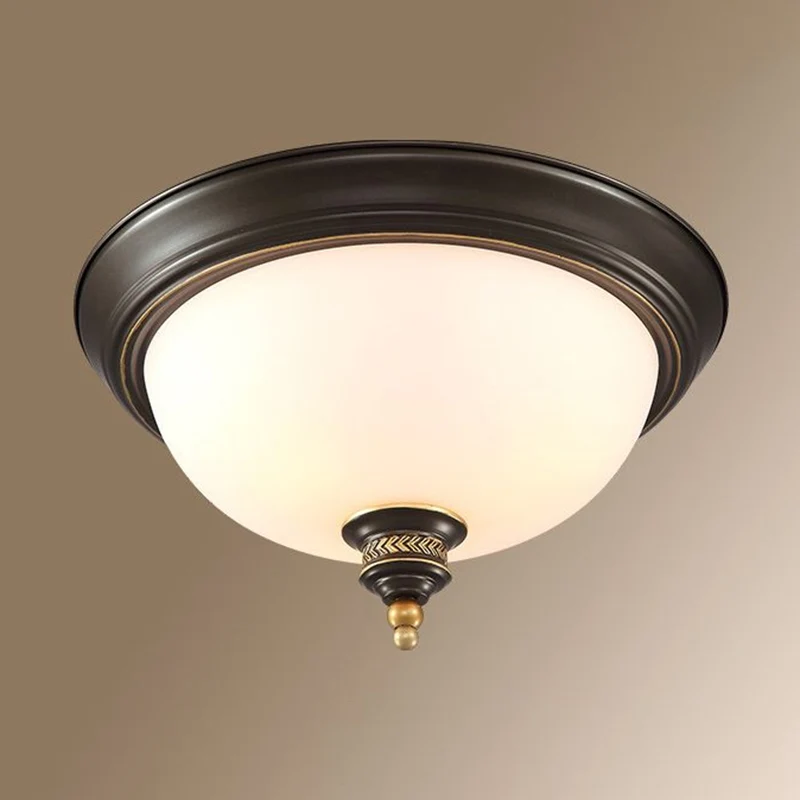 Plafonnier en verre crème à dôme inversé, éclairage classique à 3 têtes pour chambre à coucher, noir Clearhalo