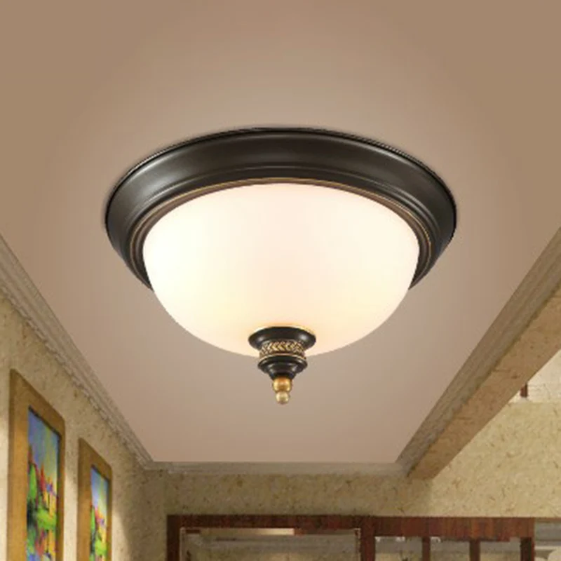 Plafonnier en verre crème à dôme inversé, éclairage classique à 3 têtes pour chambre à coucher, noir Clearhalo